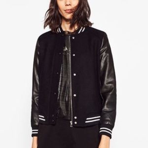 Zara mixed media varsity jacket
